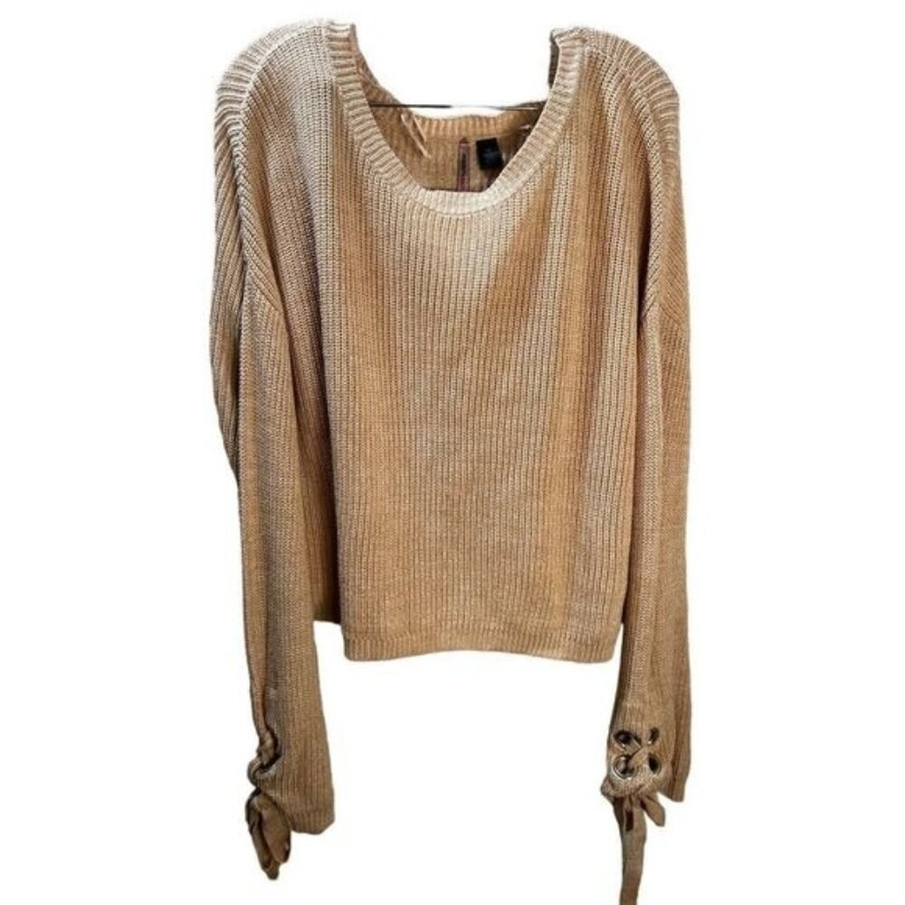 LOVE BY DESIGN Lace Up Flared Sleeve Ribbed Knit Sweater Medium